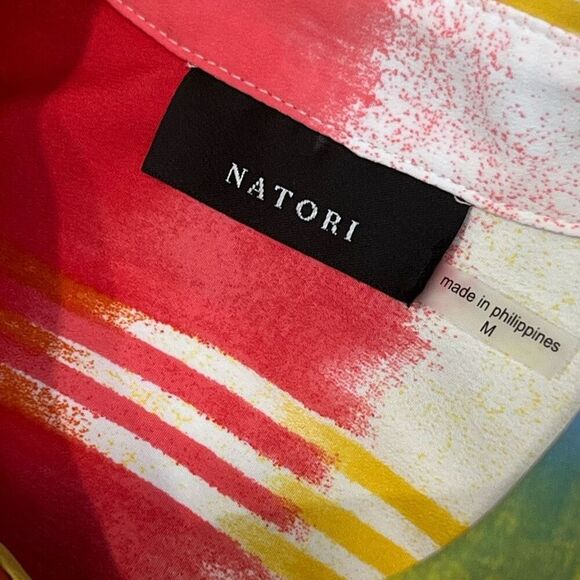 Natori Boro Kaftan Button Down Dress Colorful Turquiose Geometric Women’s Medium - Picture 7 of 16